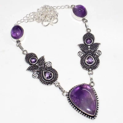 Awesome Natural Amethyst Amethyst 925 Silver Plated Necklace 18" GW - Image 1 of 3