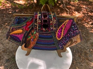 Chico’s Stickerei Clutch Handtasche Farbe Perlen Pailletten Handtasche Glas Stein Boho Glam - Bild 1 von 14