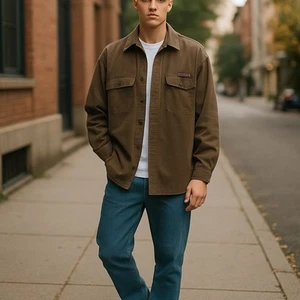 Chaps Ralph Lauren Shirt Mens 2XL XXL Olive Green Lined Shacket Chore Jacket - Picture 1 of 7