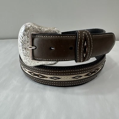 VTG Nocona Men's Western Belt Woven Concho Brown Black Interchangeable Buckle 42 - Image 1 of 4