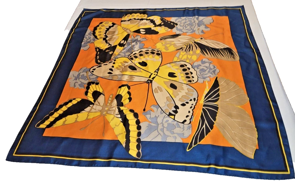 Bufanda cuadrada mariposa naranja y azul de colección 35 pulgadas Foto 1 de 1
