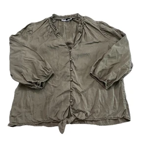 White House Black Market olivgrüne Damenbluse zum Binden vorne Large - Bild 1 von 6