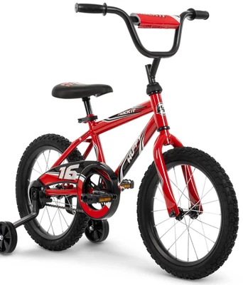 Bicicleta infantil Huffy EZ Build 16" Rock It compatível com pilotos 42" -48" preta e vermelha para meninos - Imagem 1 de 4