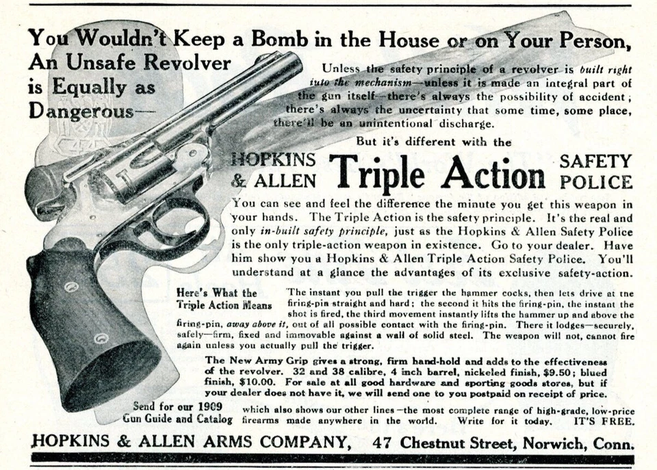 1910 Original Hopkins & Allen Ad. Police Revolver w/Triple Action Safety Norwich - Image 1 of 1