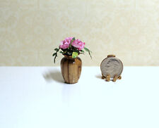 Dollhouse Miniature African Zebrawood Vase with Handcrafted Pink Poppy Stems