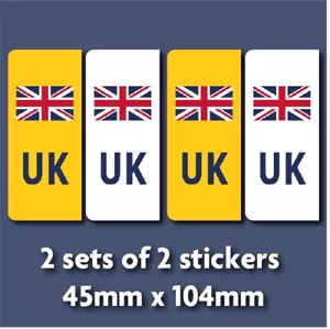 UK sticker White Yellow Car Number Plate Union Jack 2 sets 4 stickers car S88 - Picture 1 of 11