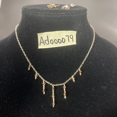 Conjunto de brinco colar pendurado de cristal âmbar 16” 925 - Imagem 1 de 4