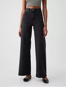 New Gap High Rise Stride Wide Leg Jeans Size 16 Tall 16T Black Trendy 36" Inseam - Picture 1 of 11