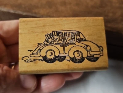 Rubber Stampede Rubber Stamp Rabbits In A Beetle Bug Wood Mount - Image 1 of 4