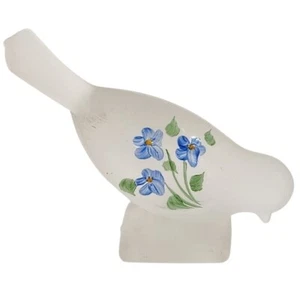 Frosted Glass Sparrow Bird Hand Painted Flowers Small Figurine - Picture 1 of 6