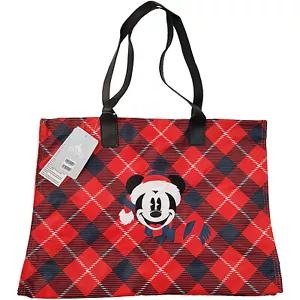 Disney Store Navidad Mickey Mouse Bolso de Mano a Cuadros Hombro Comprador Vacaciones Lodge Rojo - Imagen 1 de 11