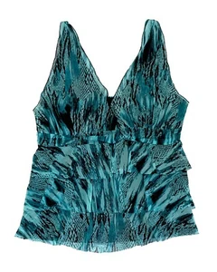 Mazu, türkis & schwarz geometrisches Stufen-Badeoberteil, verstellbare Träger, Größe 16 - Bild 1 von 4