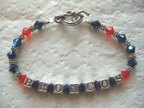 DENVER BRONCOS JEWELRY BEADED BRACELET NFL made with SWAROVSKI CRYSTALS & SILVER Cover
