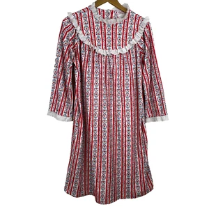 LANZ of Salzburg Flannel Nightgown Girls L Trulean Hearts Lace Trim Holiday Xmas - Picture 1 of 10