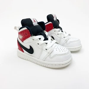 Nike Air Jordan Mid 1 TD White Gym Red Toddler Sneakers Shoes 640735-116 Size 4C - Picture 1 of 7