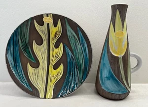 Lot 2 Upsala Ekeby VASE & PLATE Mid-century Swedish Pottery by Mari Simmulson - Picture 1 of 7