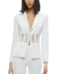 Blazer Corsé Alice and Olivia Mujer Alexia Panel Malla Blanco Talla 10 307199 - Imagen 1 de 2