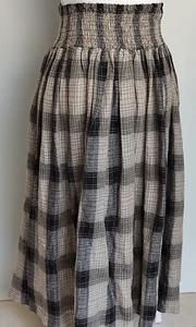 Women's Ewa i Walla Plaid Maxi Textured Elastic Wide Waist Linen Blend Skirt OS - Picture 1 of 12