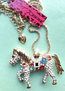 Collana sella cavallo multicolore Betsey Johnson catena strass - Foto 1 di 3