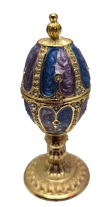 VINTAGE JEWELED TRINKET BOX, RUSSIAN DESIGN, Blue & Purple Enamel, Hand Painted - Bild 1 von 6