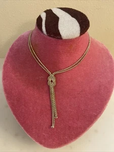Vintage 925 Sterling Silver Knot Y Necklace 16” Mesh Double Chain - Picture 1 of 9