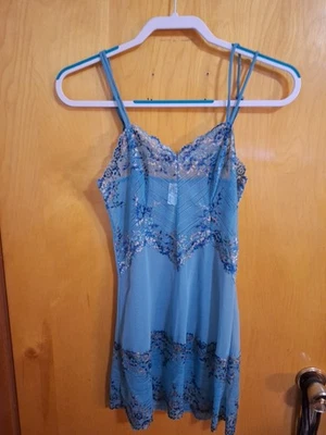 Wacoal Embrace Lace Chemise Size S Sheer Floral Lingerie Slip Nightgown Green Bl - Image 1 of 4