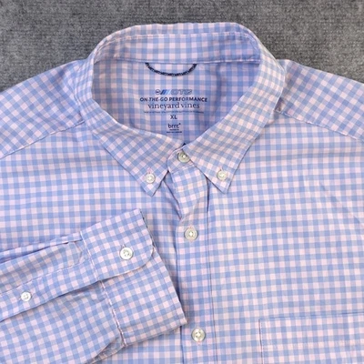 Vineyard Vines On The Go Shirt XL Blue Check Long Sleeve Button Down Stretch - Image 1 of 4