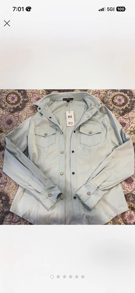 Guess Light verde azulado terciopelo abotonado manga larga camisa mujer talla S nueva wtag Foto 1 de 4