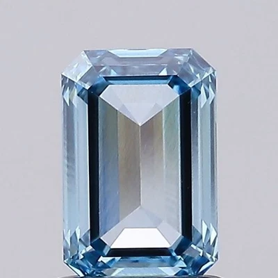 Emerald 1.01 Carat Fancy Vivid Blue CVD VS1 IGI Loose Lab Grown Diamond - Image 1 of 3