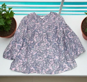 J. Jill Love Linen Pink Paisley Linen Pintuck Popover Top Womens Size XL Beach - Picture 1 of 16