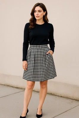 Massimo Dutti Skirt High Waisted Plaid Black & White Sz 6 Preppy Work Career - Image 1 of 4