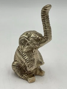 Massiver Messing Elefant sitzend mit Rüssel oben für viel Glück 3,75" - Bild 1 von 12