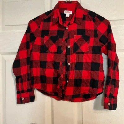 Cat & Jack Boys Sz S 6/6x Shirt Red Buffalo Plaid Flannel Button Up 100% Cotton - Image 1 of 4