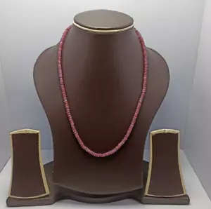 Natural Ruby Gemstone Faceted Beads 95 Carat Fine 925 Silver 19" Strand Necklace - Picture 1 of 2