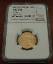 Australia 1875M Gold 1 Sovereign NGC MS61 Victoria St. George Melbourne Mint