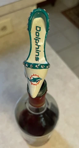 MIAMI DOLPHINS WINE CORK STOPPER JEWELED LADIES HIGH HEEL STILETTO SHOE STOPPER Cover