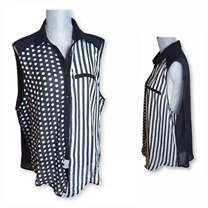 Blue Vineyard Collection Blouse Black / White Patterns Women Size XL - Picture 1 of 15