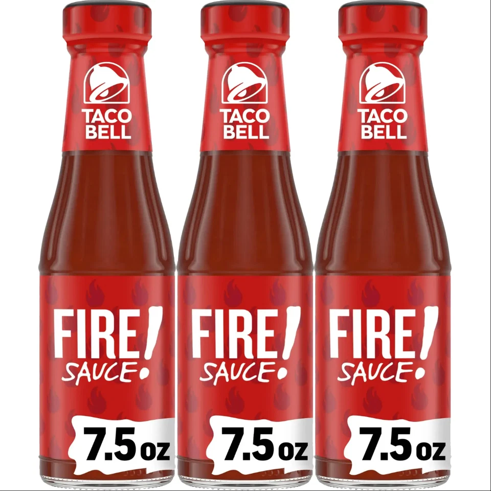 Paquete de 3 botellas de vidrio para salsa de fuego Taco Bell de 7,5 oz condimento de comida mexicana picante Foto 1 de 4