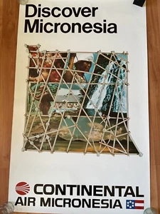 SELTENES 1980er AUTHENTISCHES POSTER CONTINENTAL AIR MIKRONESIEN ENTDECKEN MIKRONESIEN. - Bild 1 von 5