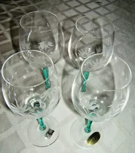 4 geschliffene & mattierte Blumen mit grünem Stiel Weingläser SPIEGELAU Herzog Deutsch - Bild 1 von 4