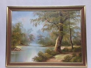 Irene Cafieri River Landscape Oil on Canvas Painting - 67cm x 51.5cm - Picture 1 of 5