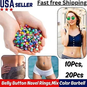 NEU GROSSHANDEL Bauchnabel Nabel Ringe Posten 20 STCK. 14g Edelstahl Mix Farbe Langhantel - Bild 1 von 11