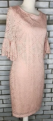NWT Liz Claiborne Women's 3/4 Bell Sleeve Lace Overlay Sheath Dress Size 6 Blush - Image 1 of 4