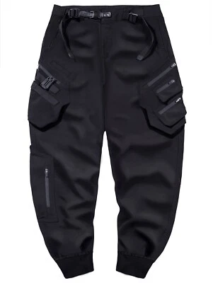 Niepce Black Strapped Pants Techwear Streetwear Cargo Joggers for Men - Image 1 of 4