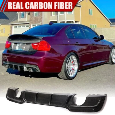 REAL CARBON Rear Bumper Diffuser Lip Bodykit For BMW E90 325i 335i M-Sport 09UP - Image 1 of 4