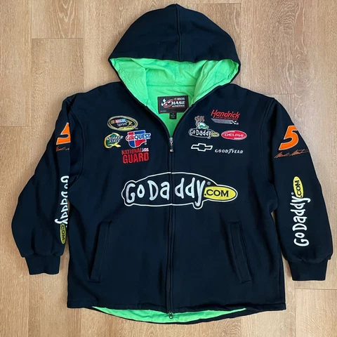 READ!! Chase Authentics Go Daddy Mark Martin #5 NASCAR Hoodie Black Size Medium Cover