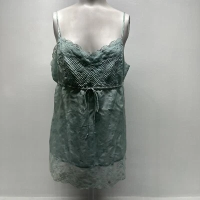 Express 100% Silk Cami Camisole Sleeveless Top Y2K Floral Lace Bow Blue Large * - Image 1 of 4