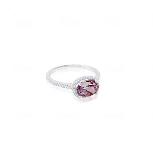 14K White Gold Oval Kunzite and Diamond Ring Gift For Her Fine Jewelry Meira T - Picture 1 of 4