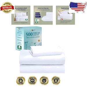 Set lenzuola Cooling Twin XL - 100% cotone, 500 fili, tasca profonda comfort - Foto 1 di 10