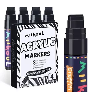 4 Pcs Jumbo Black Permanent Markers Large 15mm Felt Tip Wide Thick Acrylic Paint - Picture 1 of 12